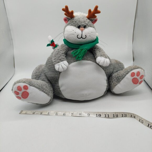 Fat Cat Gray White Plush Design West Neiman Marcus Stuffed Animal Christmas - Picture 5 of 12